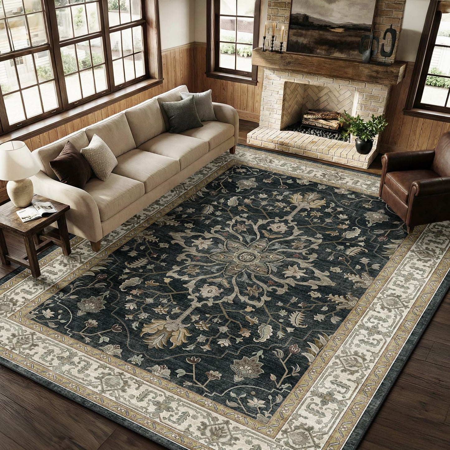 RELEANY Area Rugs Runner 2'x6' Washable Non-Slip, Floral Vintage Distress Medallion Carpet for Kitchen Hallway Bedroom Beside Laundry Room Bathroom, Teal Green Lake Blue Turquoise DD1210