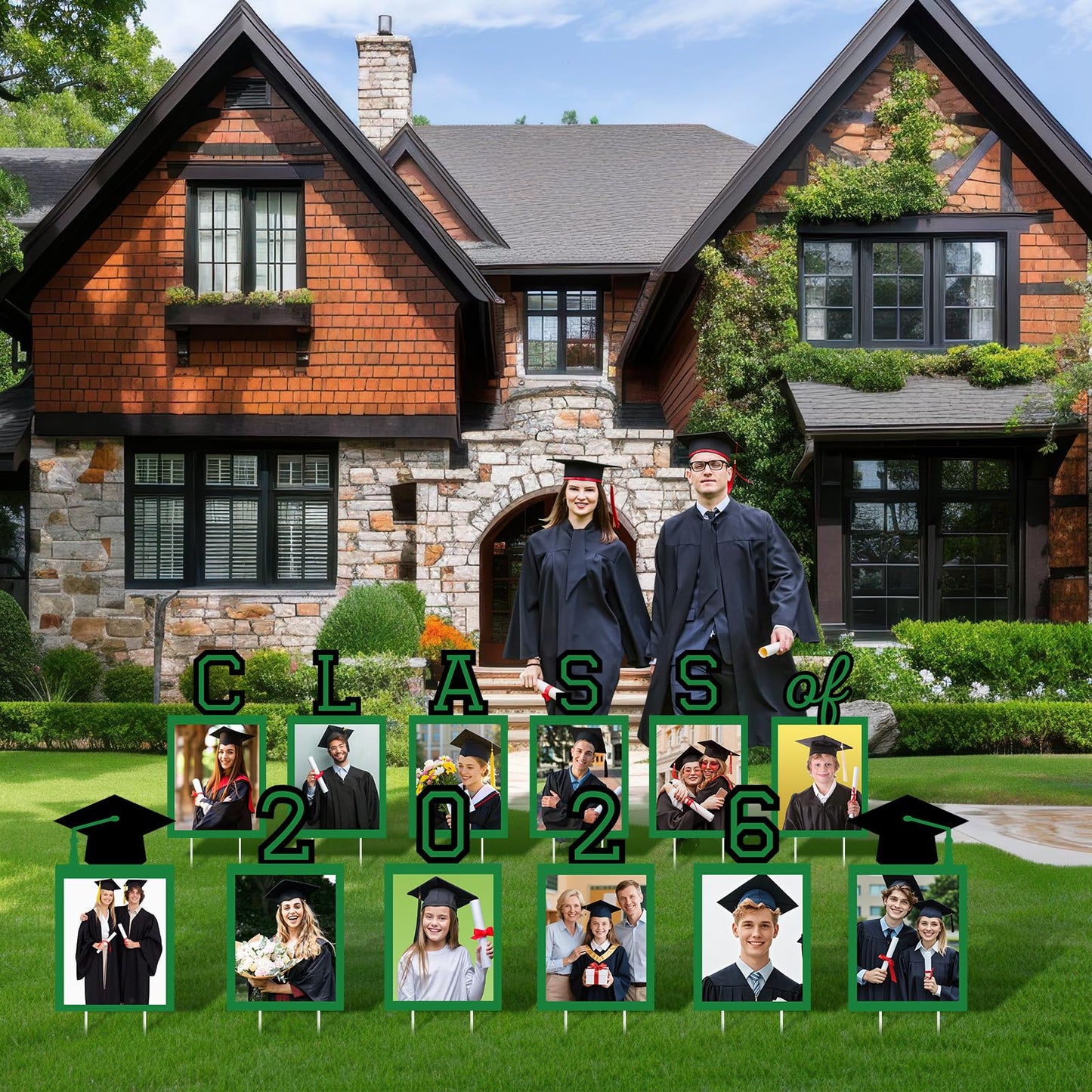 12 Pcs Graduation Photo Yard Sign Decorations 2026, K-12 Grade Graduation School Picture Frame Lawn Sign with Stakes for Kindergarten Middle High School Class of 2026 Grad Party Decorations, Red WN420