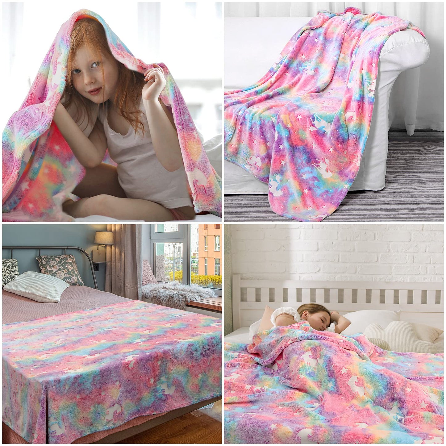 SALIMAH Glow in The Dark Blanket Unicorns Gifts for Girls, Toys for Girls Age 2 3 4 5 6 7 8 9 10 Year Old, Soft Kids Blankets Gifts for Grandkids Teens for Christmas Birthday, 50"x60" BST202
