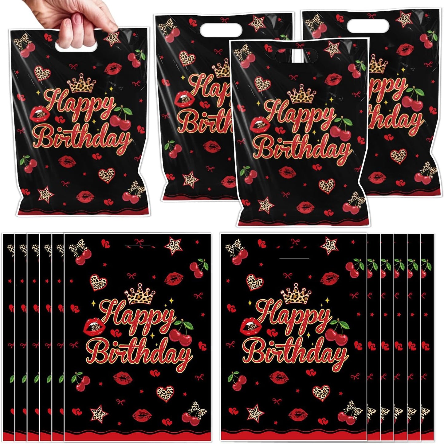 Falueqg Red Cheetah Print Party Favors - 50 Pcs Cheetah Print Goodie Candy Gift Bags Y2k Cherry Leopard Red Lip Party Supplies for Women Birthday Decorations BST326H