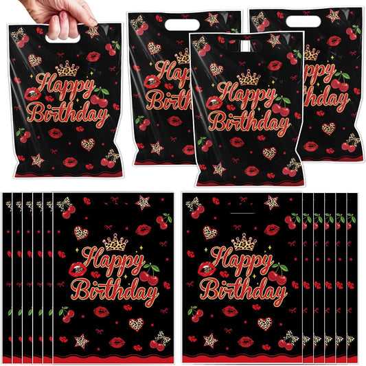 Falueqg Red Cheetah Print Party Favors - 50 Pcs Cheetah Print Goodie Candy Gift Bags Y2k Cherry Leopard Red Lip Party Supplies for Women Birthday Decorations BST326H