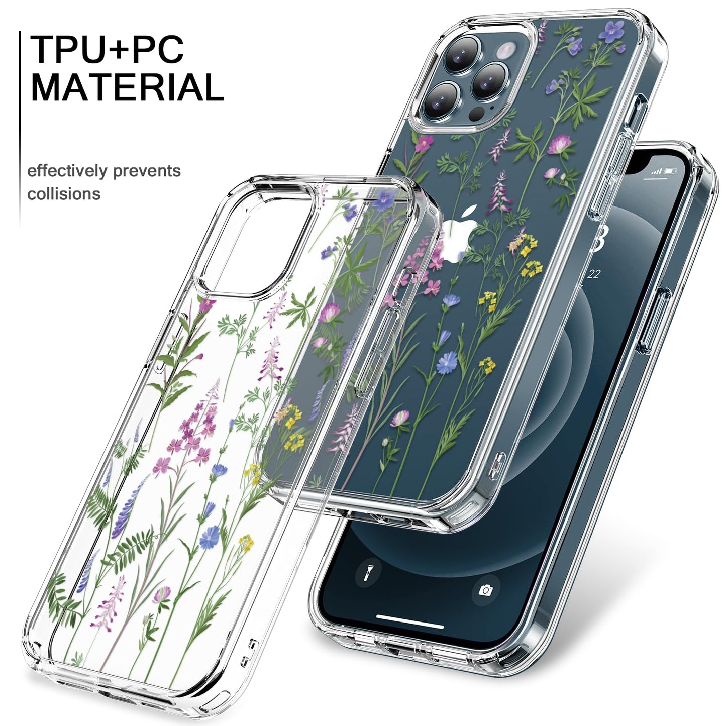 bicol for iPhone 12 Pro Max Case with Screen Protector and Camera Lens Protector - Fashionable Flower Floral Designs for Women Girls - Shockproof Acrylic Clear Phone Cover 6.7" - Blooming Flowers WN420