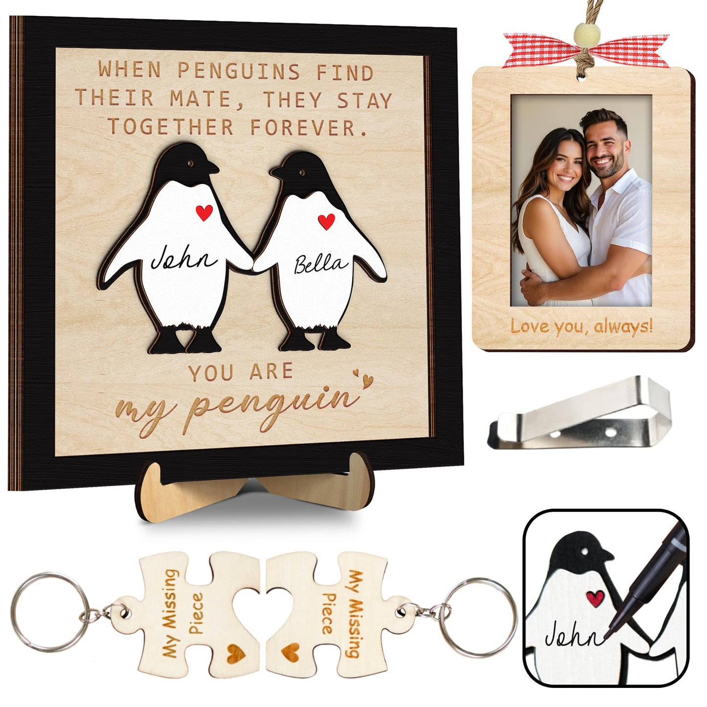 Funny Couple Decorative Gift for Him Her Anniversary Frame Wooden Sign Plaque Rustic 3D Wall Art Wedding Birthday Valentine's Day Gift for Boyfriend Girlfriend Husband Wife HU-FR252 BST220
