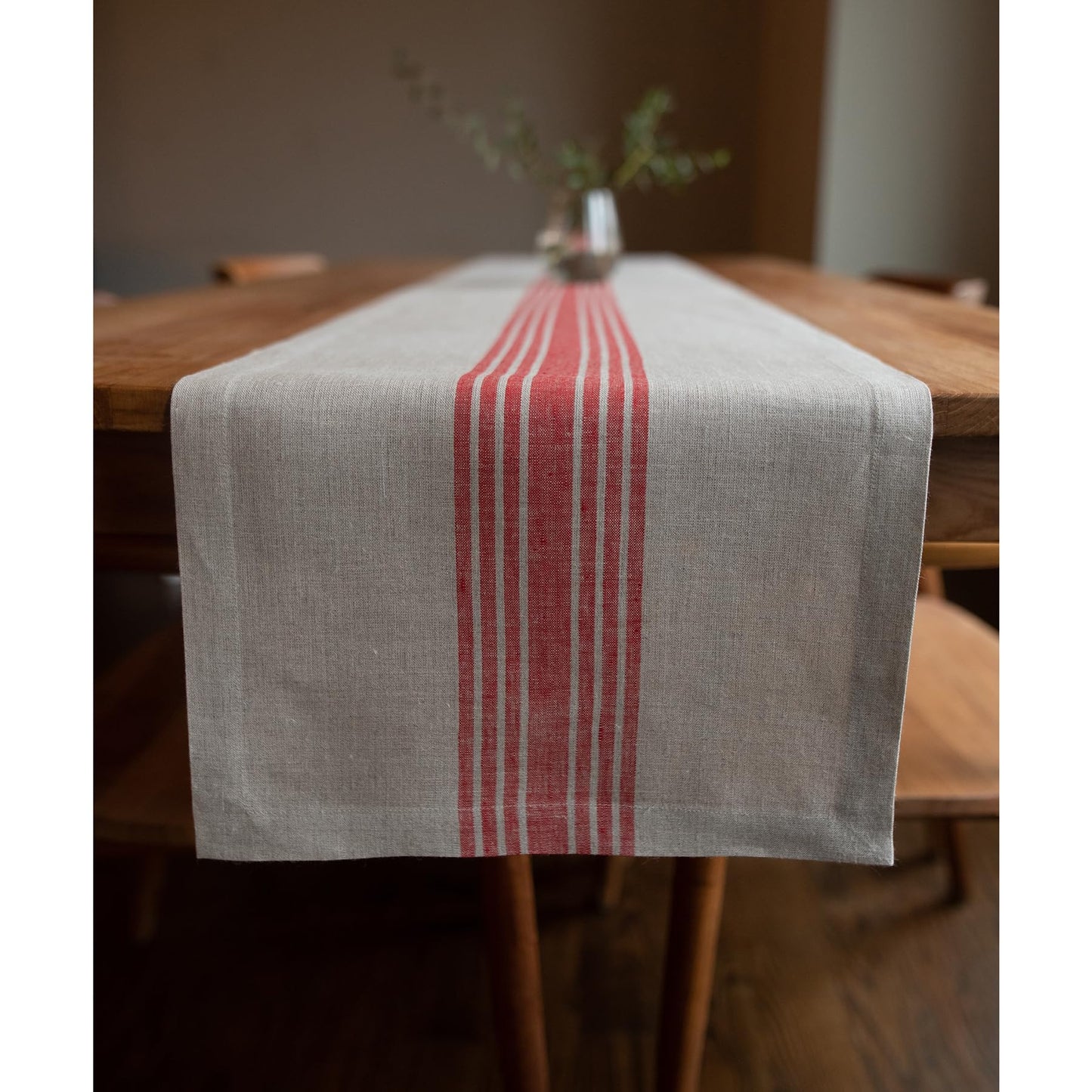 Solino Home 100% Linen Table Runner, 14 x 60 in, Black and White Striped | Farmhouse Table Runners for dining, console and side tables; vintage grain sack centre stripe; Pure Linen; OEKO-TEX Certified BST326SOLH