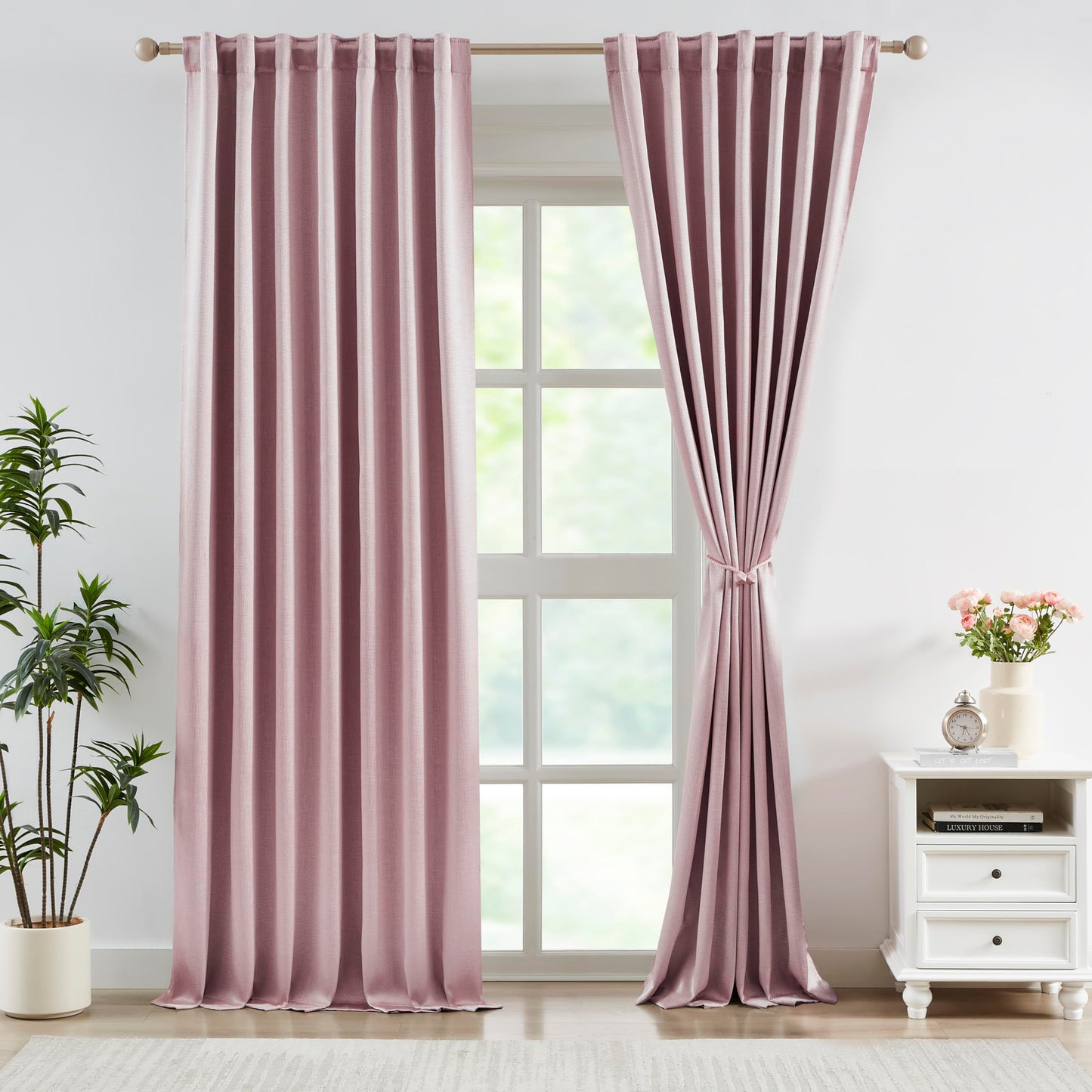 Bujasso Gray Jacquard Blackout Window Curtain Panels, 54" Wx84 Lx2 | Back Tab Rod Pocket with Magnetic Tiebacks,Thermal Insulated,85% Room Darkening Light Blocking Drapes for Bedroom Living Room BST326H