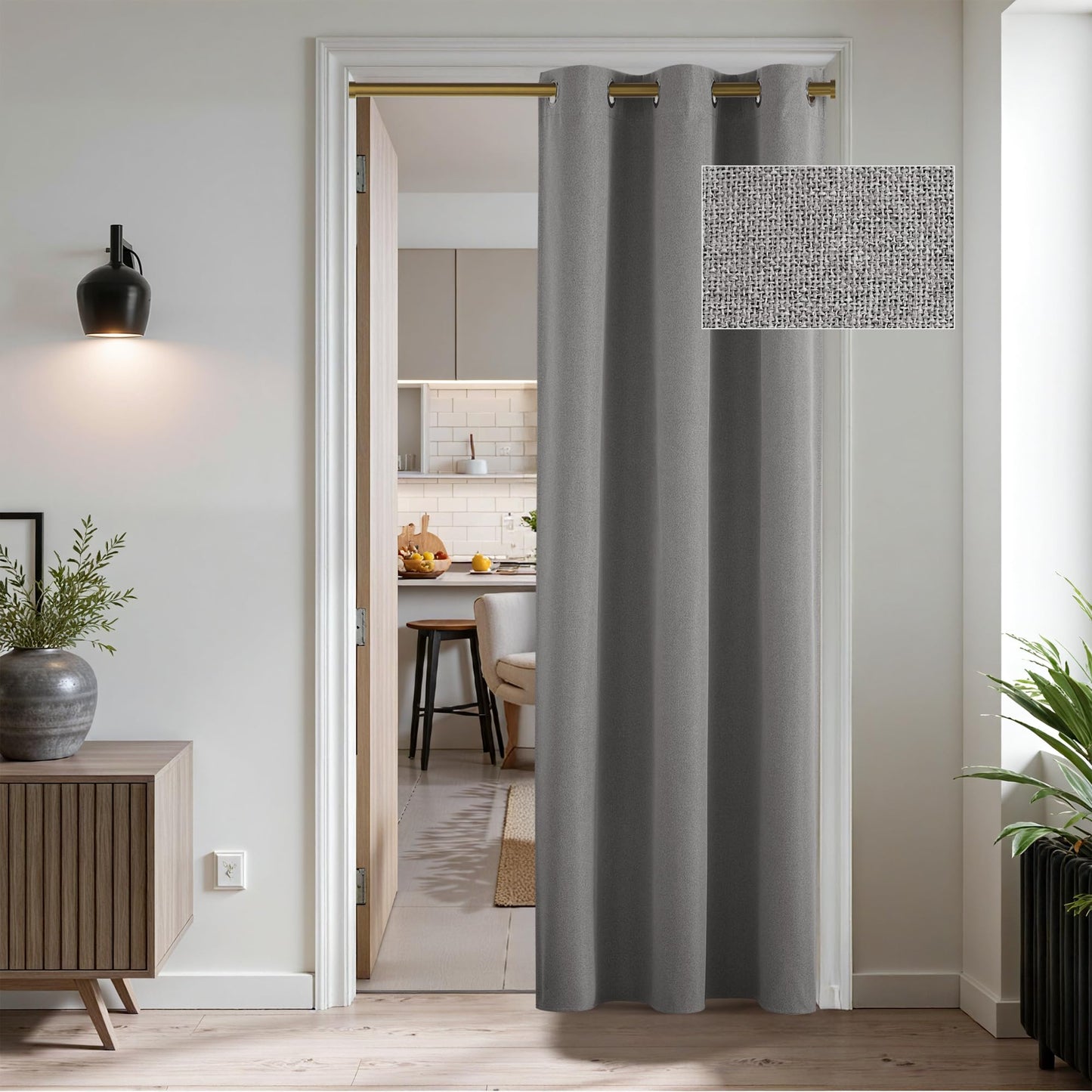 RYB HOME 100% Blackout Curtain for Sliding Glass Doors, Extra Wide Thermal Insulated Privacy Linen Curtains for Bedroom/Patio Door/Living Room/Open Closet, Room Divider, Black, W100xL108, 1 Panel BST220