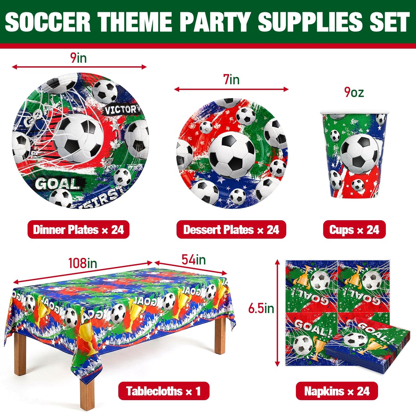 4th of July Party Supplies, American Flag Patriotic Decorations | Disposable Paper Plates, Cups, Banner, Tablecloth and Napkins Set, Serve 24 BST202