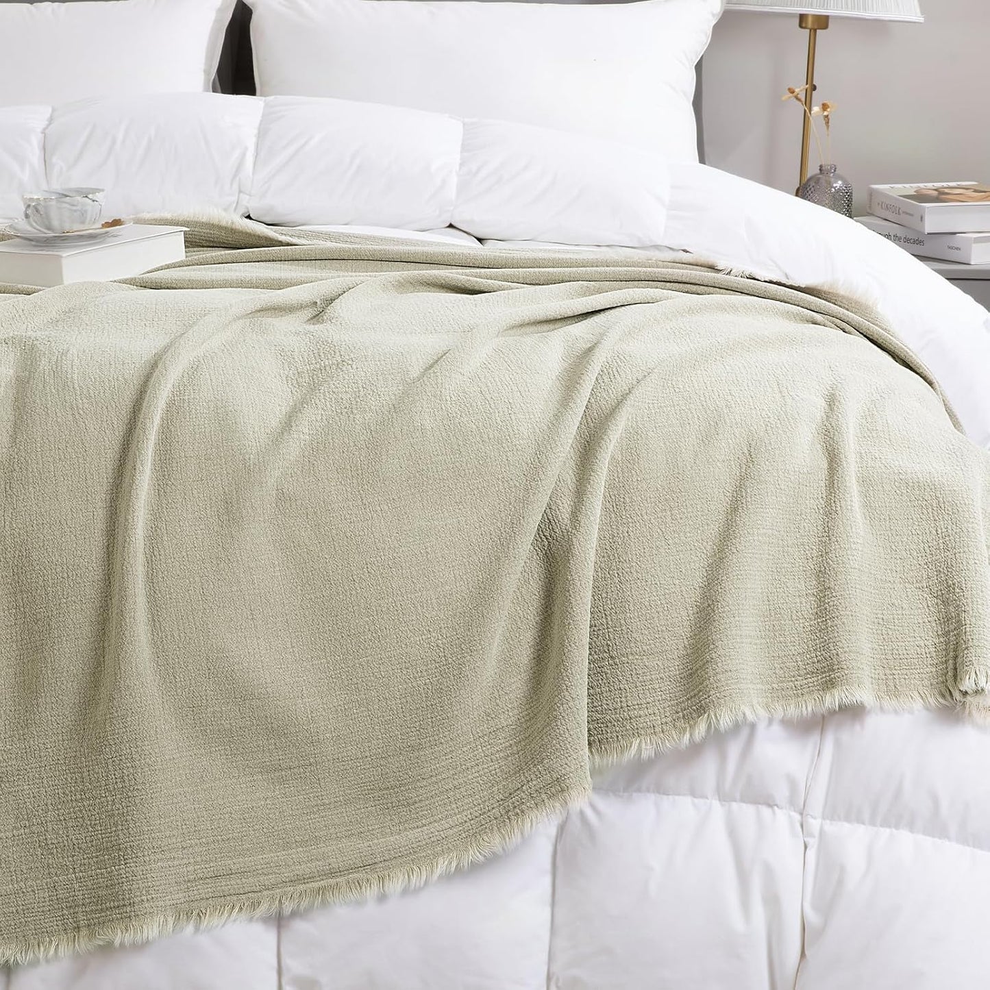 HOMBYS 92"x108" Linen Oversized King Blanket-Soft Linen Reversible Throw Lightweight Blanket in Natural Color Bed Blanket(Flax Color, 92"x108") BST326H