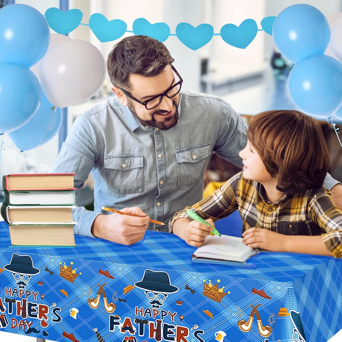 2 PCS Father's Day Party Tablecloths, 87" Lx51 W Rectangular Plastic Table Covers, Disposable Tablecloths Party Decoration Supplies BST202