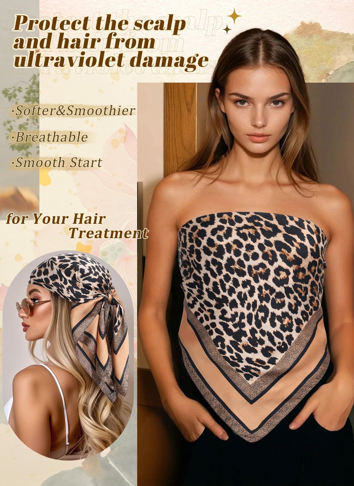 CHLINS 27.5” Square Head Scarf for Women Satin Hair Scarf Silk Wrap Neck Scarves Bandanas for Handbags Accessories WN420
