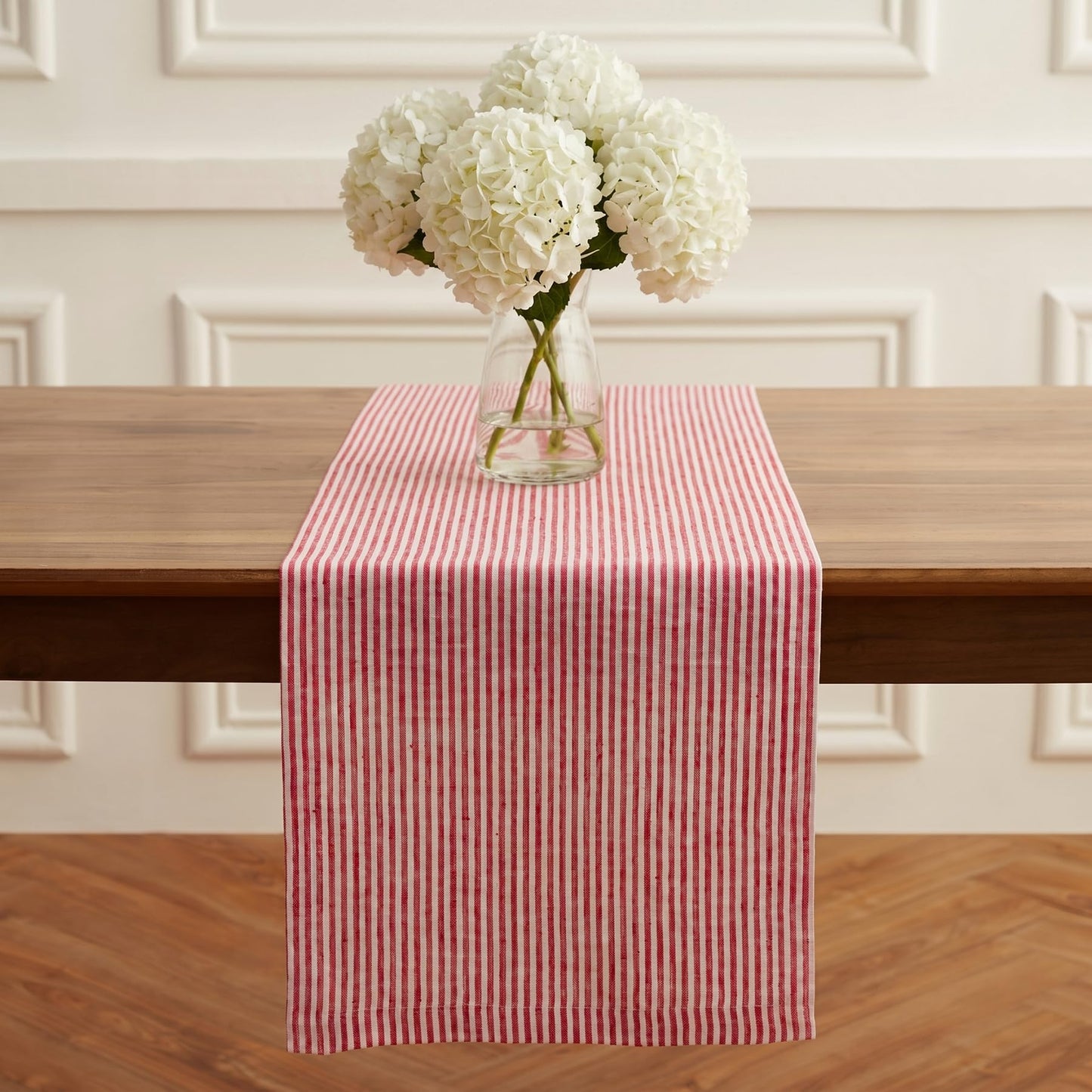 Solino Home 100% Pure Linen Table Runner Stripe Striped, Julia 14 x 72 in | Table Runners for dining, hallway and console tables; woven stripe, mitered corners; Muted Pastel Stripe; OEKO-TEX Certified BST326SOLH