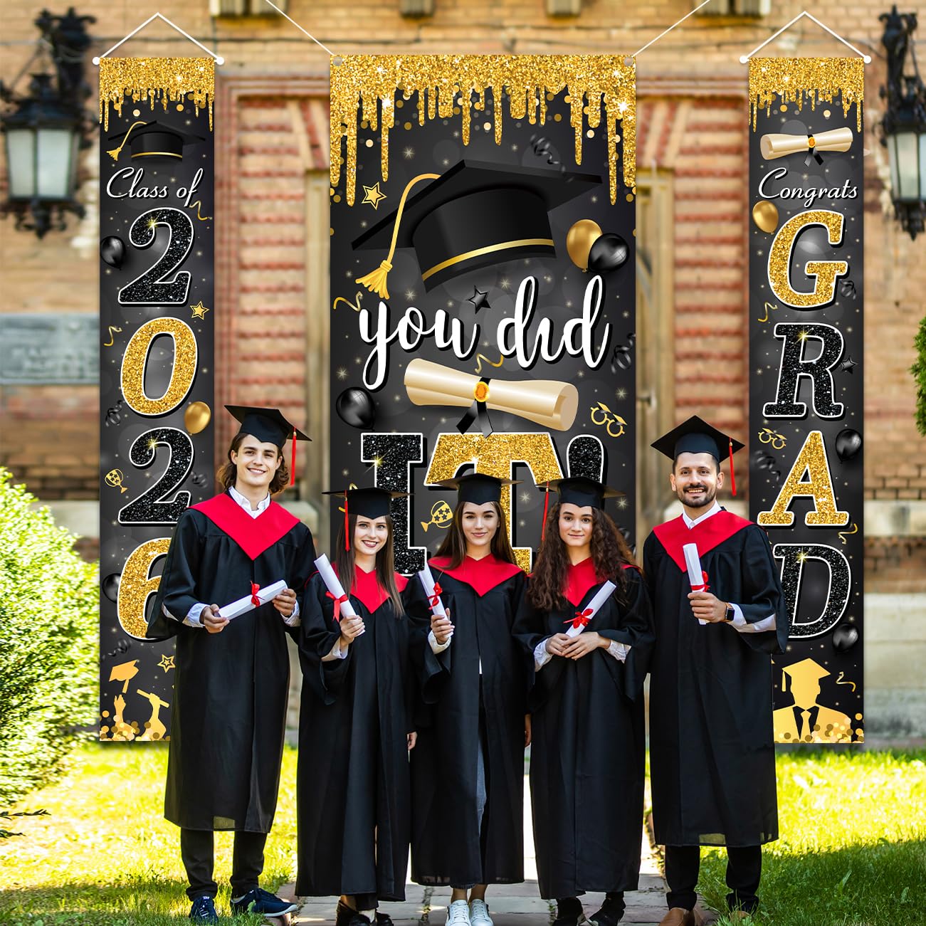 Graduation Decorations Class of 2026 Purple and Gold Congrats Grad Banner and You Did It Door Cover for High School College Graduation Party Supplies(Purple) BST326H