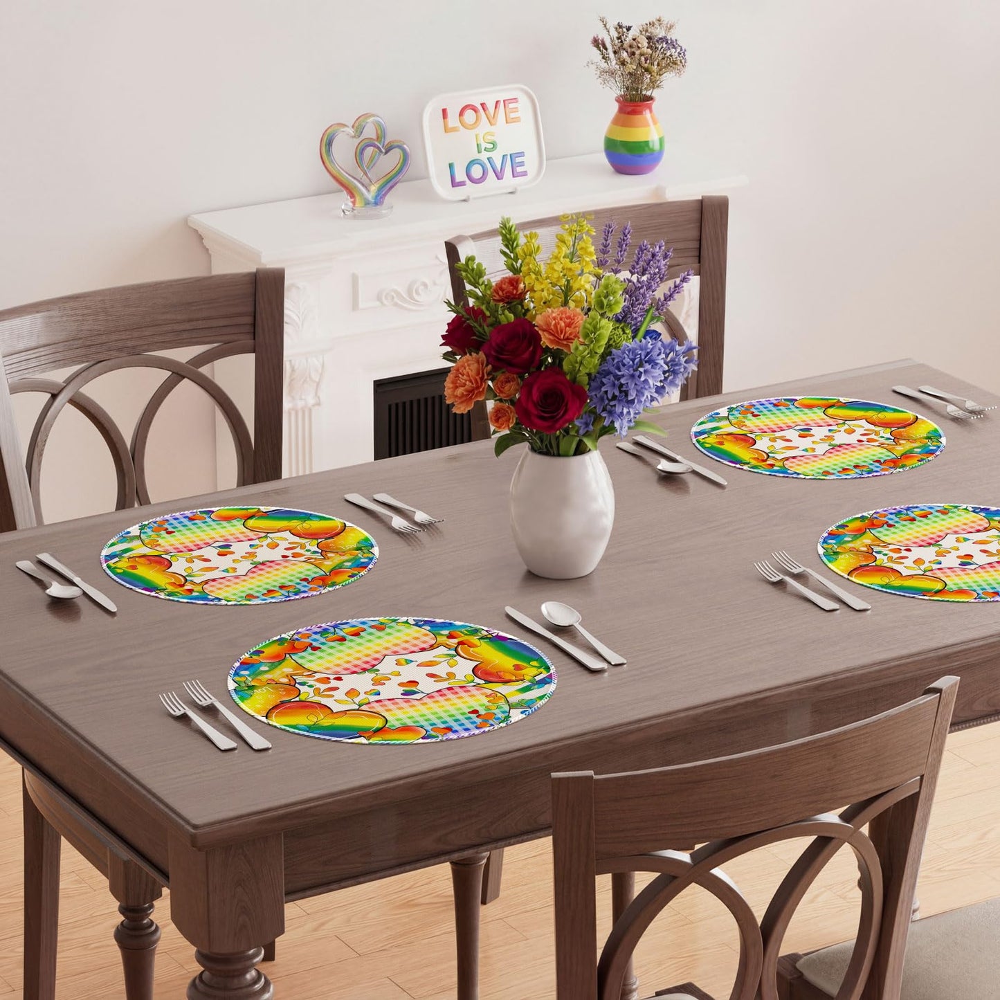 XCHI Love Heart Rainbow LGBTQ Pride Day Table Runner Inclusion Gay Equality Table Decoration for Party Home Kitchen Dining Holiday Decor 13x72 Inch BST326L