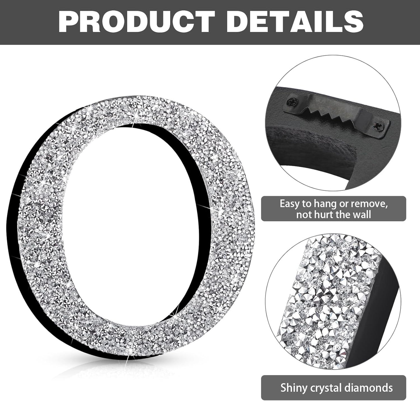 Qunclay 12" Letter O Silver Crystal Diamond Bling Letters Crushed Diamond Decoration