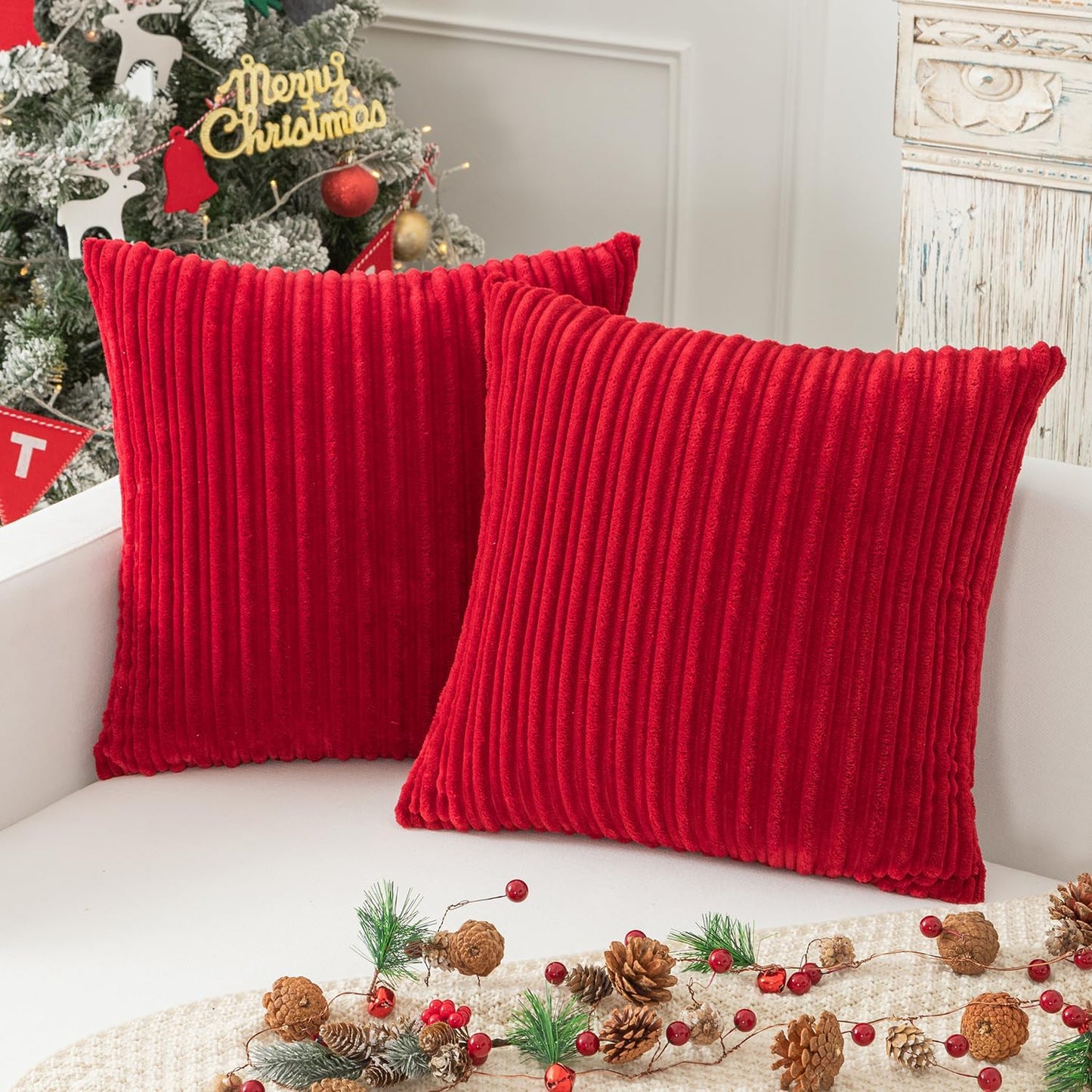 Kevin Textile 2 Pack Valentines Striped Plush Velvet Corduroy Decoration RD12