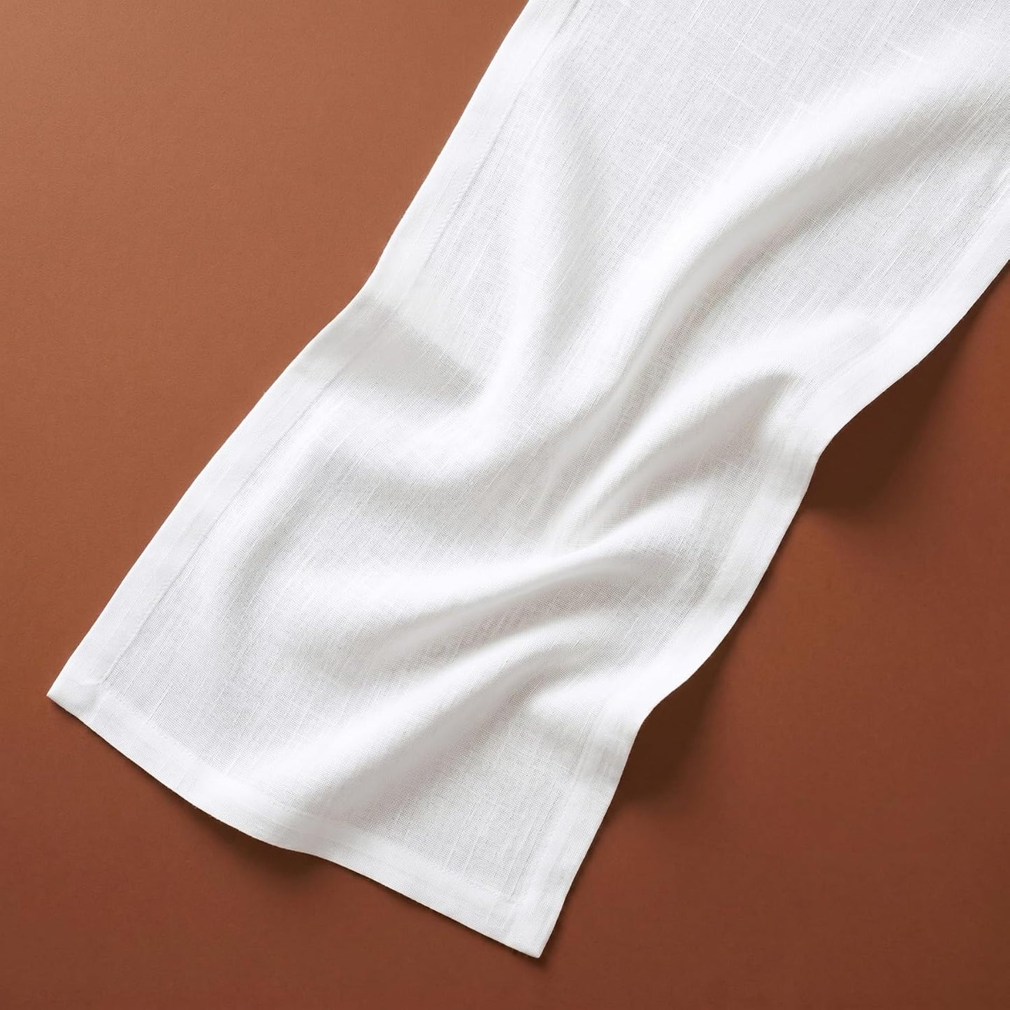 Solino Home 100% Linen Dining Table Runner White Woven, Fete 14 x 36 in | Table Runners for dining, console and side tables | neatly mitered corners, artisan crafted | Pure Linen | OEKO-TEX Certified BST326SOLH
