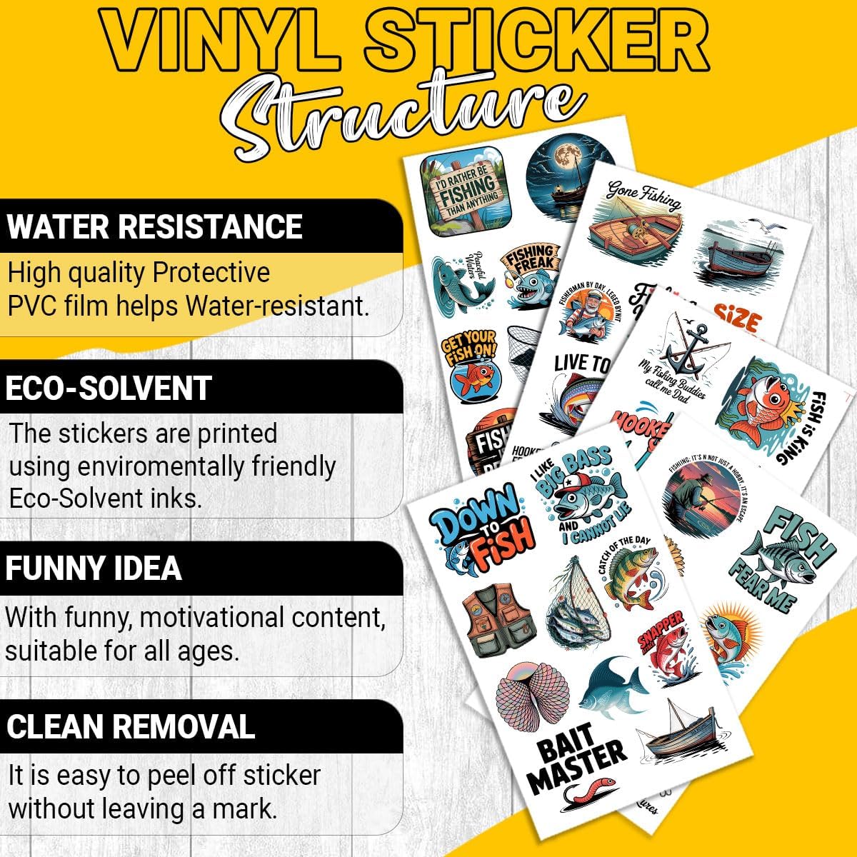 50 Pcs Fishing Sticker Vinyl Fish Decals, Fishing Lures, “Gone Fishin’” and “Fish On!” Nautical Ocean Designs for Tackle Boxes, Coolers, Water Bottles, Laptops, Hard Hats, Journals (3 inch) BST202