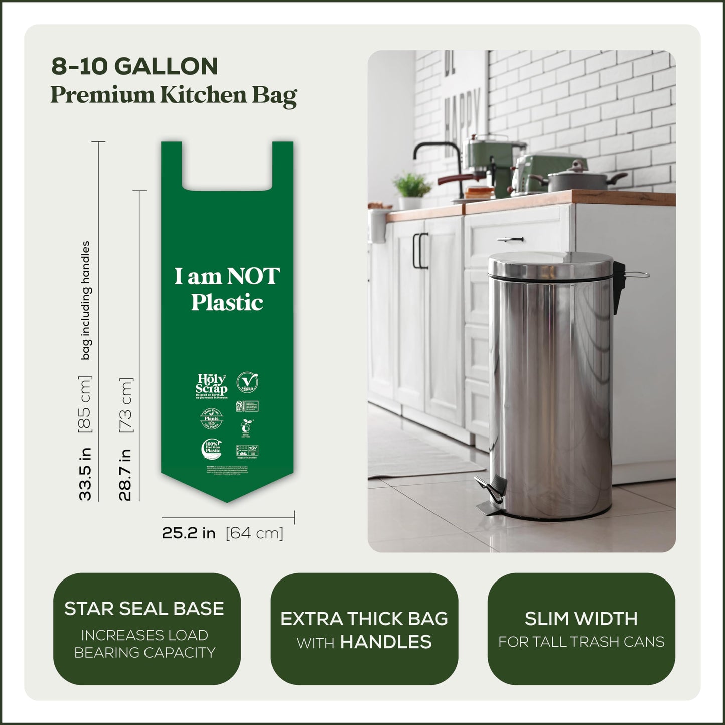 Small Compostable Trash Bags - 2.6 Gallon, 100 Pack, 100% Plastic-Free Decomposing Kitchen Food Waste Trash Can Bags & Liners, Thick Countertop Garbage, Bathroom & Bio Bin Bags
