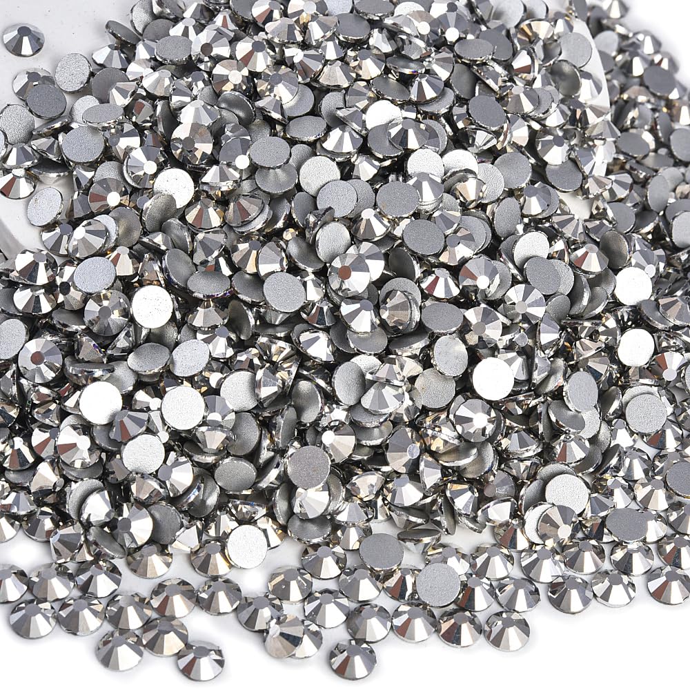 Black Shine Glass Rhinestones Crystal Flatback Gemstones for Crafts Nails Makeup Bags and Shoes Decoration.(SS20/1440pcs) BST202