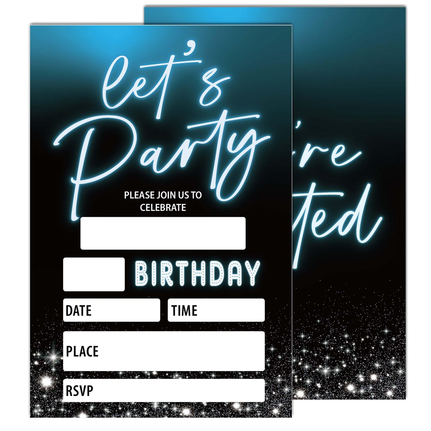 Let's Party! Gold Birthday Invitations, 4x6 Inch, 20Pcs Double-Sided Fill-In Cards & Envelopes for Boys, Girls, Birthday Parties WN420