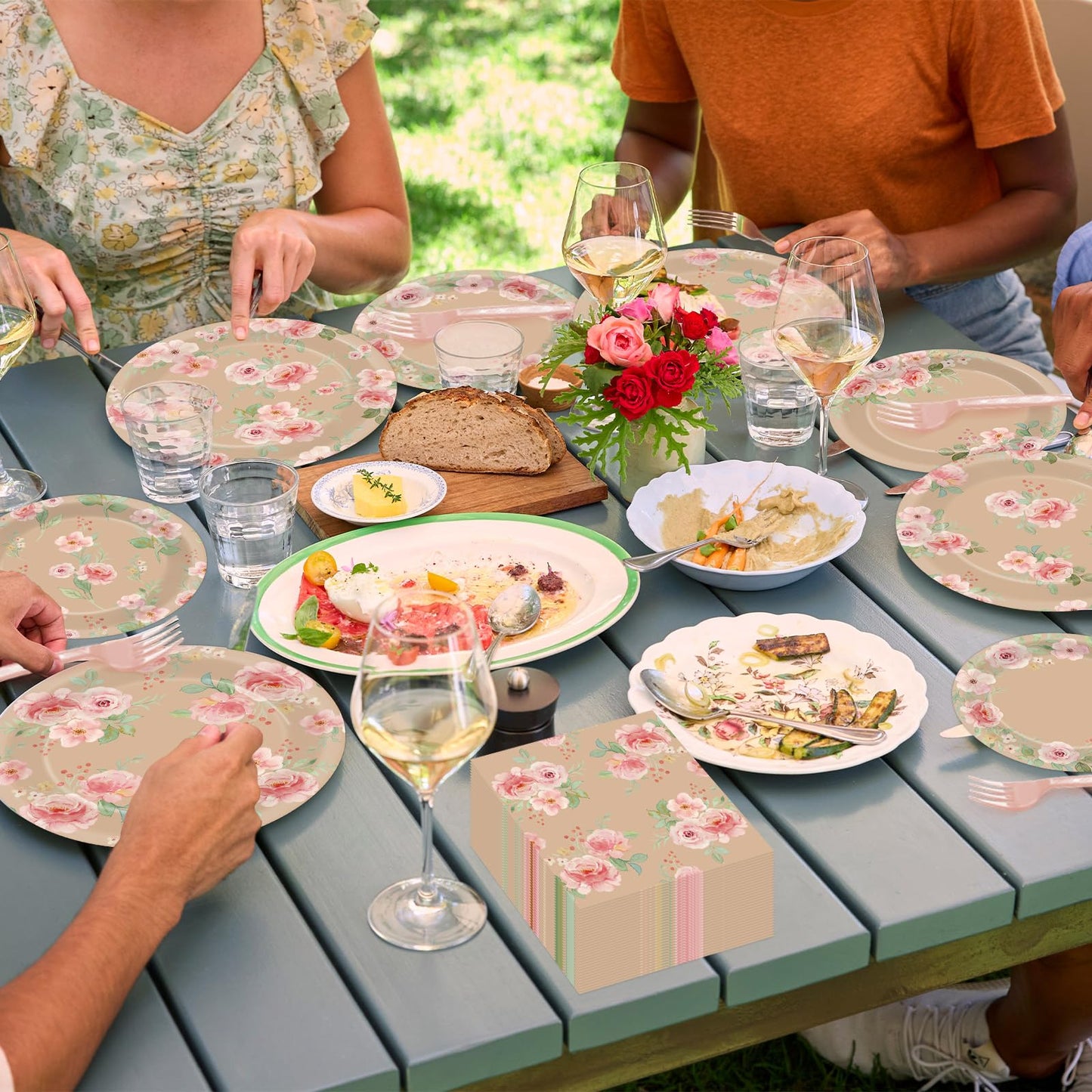 96Pcs Wildflower Party Supplies Floral Themed Paper Plates Napkins Wildflower Butterfly Tableware Disposable Dinnerware Decoration Set for Girls Birthday Wedding Bridal Baby Shower Party Table Decor BST202