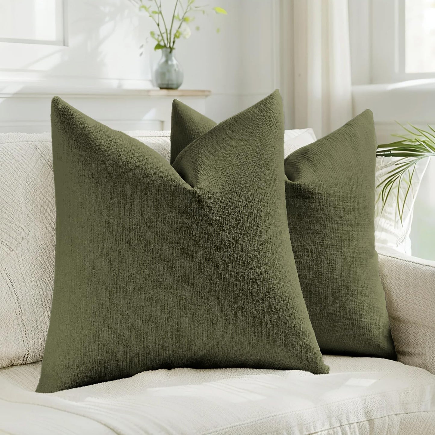 HAUSSY Pack of 2 Faux Linen Pillow Covers 26x26 Inch, Decorative Throw Pillows Soft Boho Neutral Cushion Covers Home Decor Modern Pillowcase for Couch Living Room Sofa Bed, Natural Linen (Covers Only) BST220