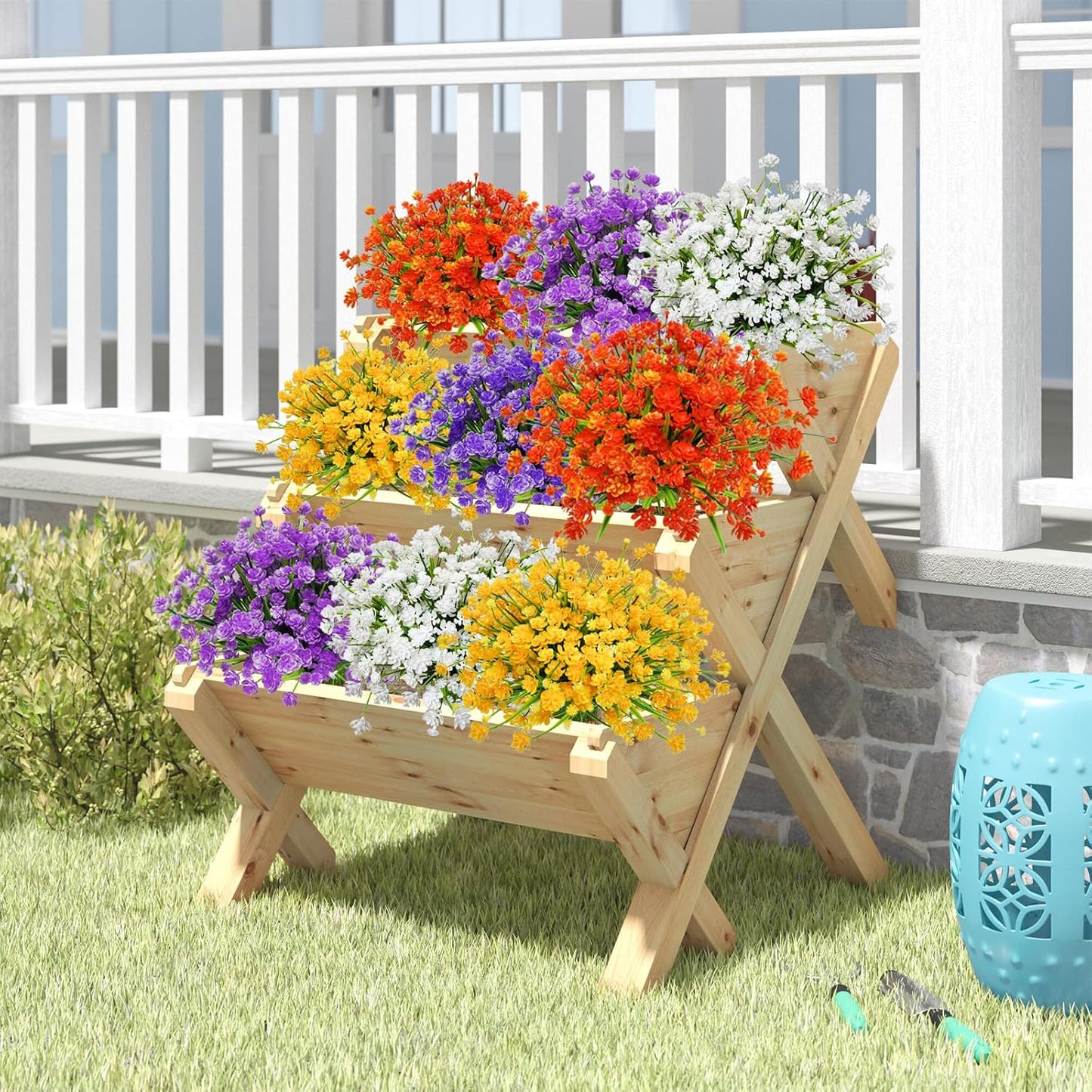 Uieke 24PCS Artificial Flowers for Outdoors UV Resistant Fake Flowers with Bostern Ferns Shrubs Faux Plastic Greenery Plants for Outdoor Garden Window Box Home Indoor Decor BST326H