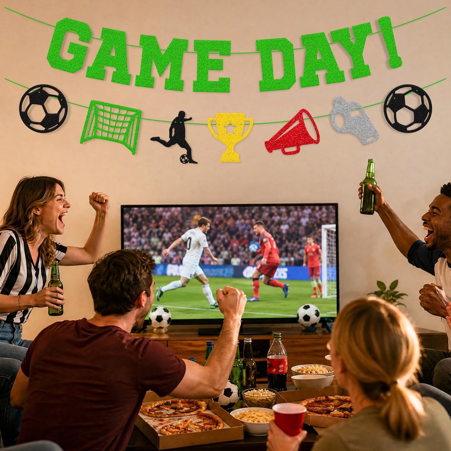 Come on World 2026 Cup Decorations Game Day Banner | World Football Party Decor 2026 International Soccer Competition Backdrop Sports Celebration Green Glitter Decor Pre-Strung BST326L