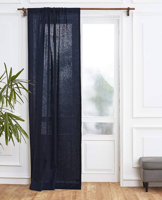 Solino Home 100% Pure Linen Curtain Panel Indigo, Linen Curtain 52 x 108 in | Drapery Panels floor-length light filtering panel for living and dining rooms, Chambray Indigo, OEKO-TEX Certified, easy care BST326SOLH