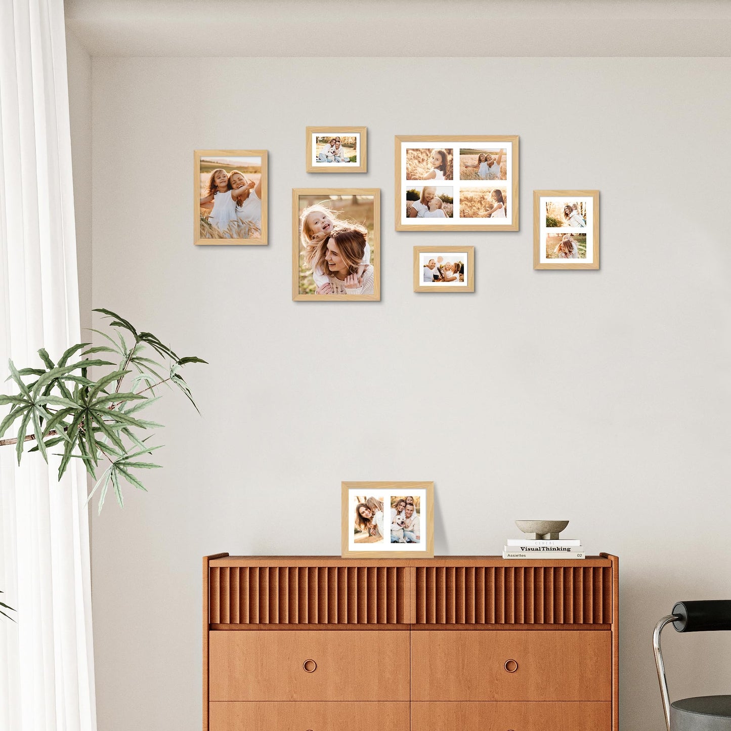 YESKAY 12x16 Picture Frame - 12 x 16 Photo Frame Made of Solid Oak Wood and Real Glass,Display Picture 4 Opening 5x7 with Mat or 12x16 Without Mat for Wall Mounting(Color Walnut) BST326H