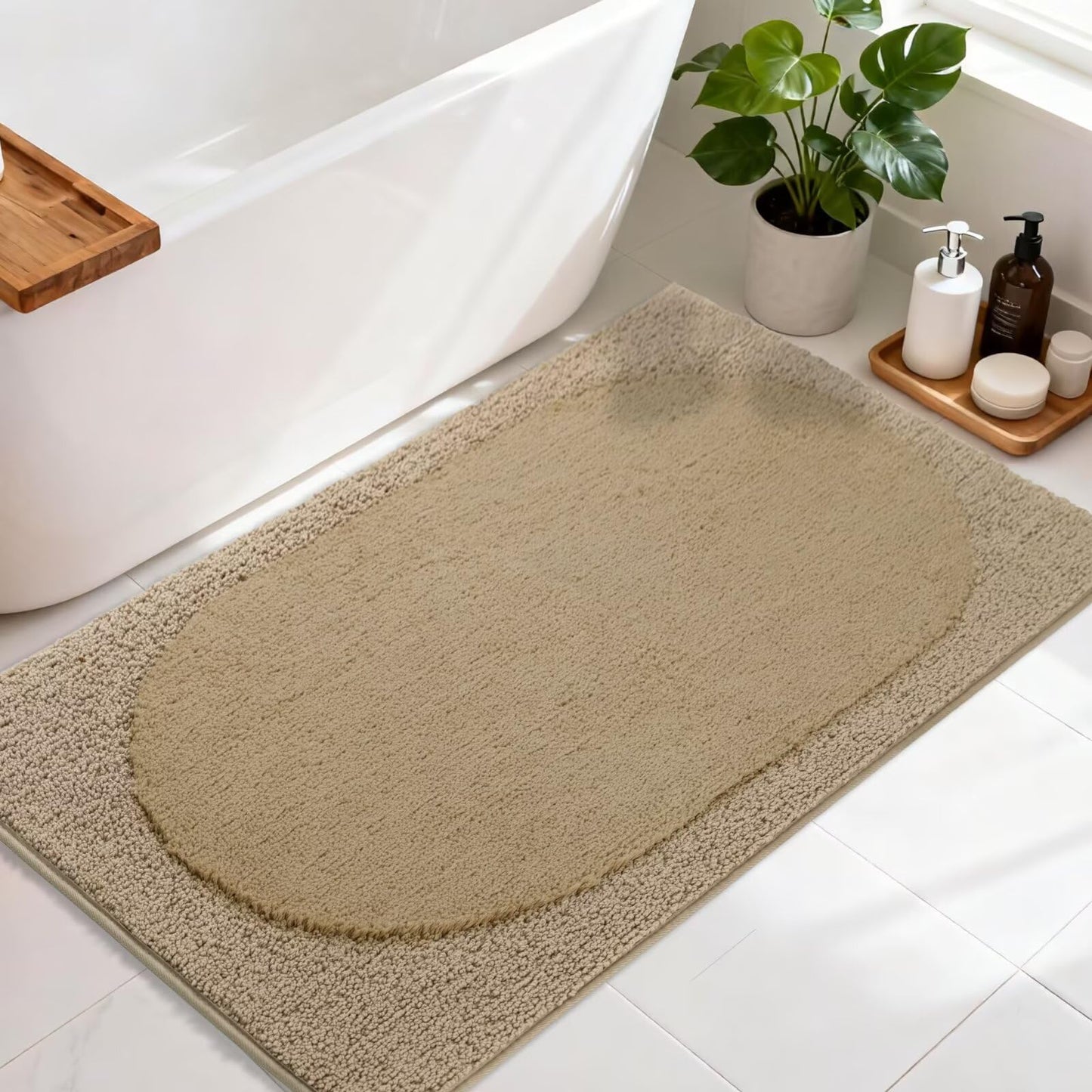 DEXDE Bathroom Rugs Non-Slip Mat for Bathroom Floor Shower,24x16 Beige | Thick Soft Absorbent Bath Mat, Quick Dry Microfiber Rug, Machine Washable Shower Floor Bathroom Mat Home Decor Accessories BST220
