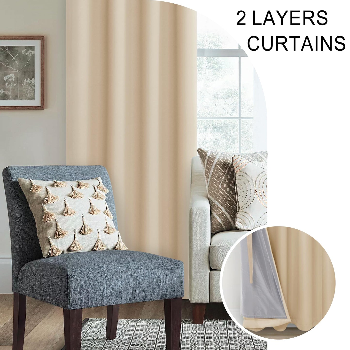 XWZO White Blackout Curtains with Tiebacks - Rod Pocket & Back Tab Heat and Full Light Blocking Window Panels for Bedroom/Nursery, 84 Inches Long Thermal Insulated Draperies, W42 x L84, Set of 2 BST326H