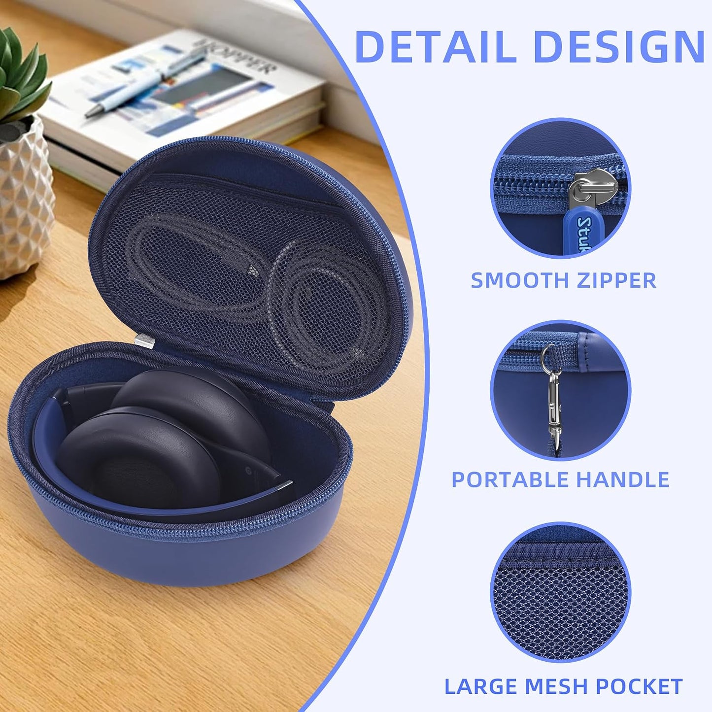 Portable Headphone Case for Beats Studio Pro / 3 Solo 3 Solo 4, Over Ear Headphone Storage Case with Large Space Pocket for Cables WN420