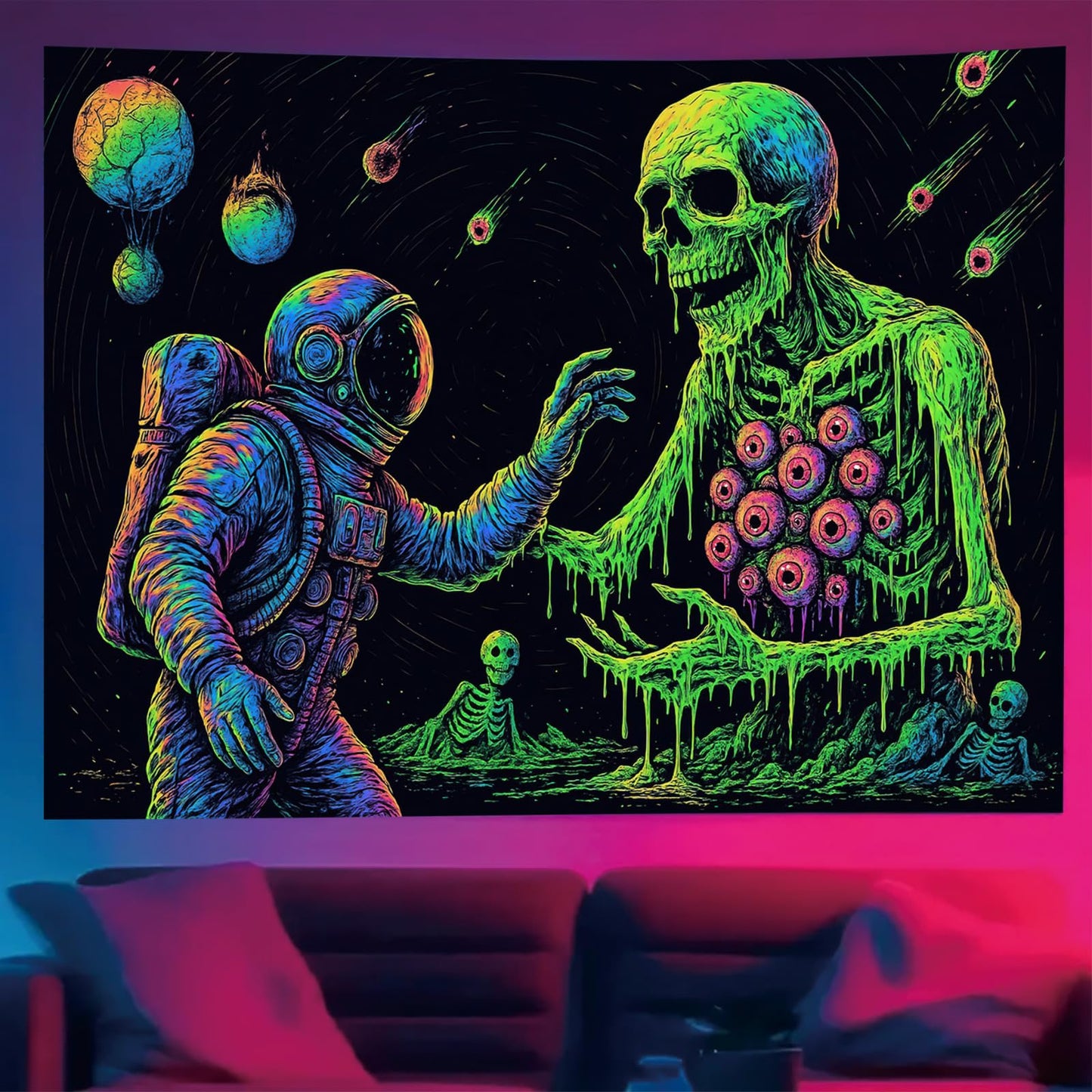 Starlit Patio Astronaut Blacklight Tapestry Trippy Forest Moon Vortex UV Reactive Galaxy Wall Hanging Psychedelic Space Poster Fluorescent Sci Fi Room Decor for Bedroom Dorm Gaming Lounge 78 x 59 Inch BST220