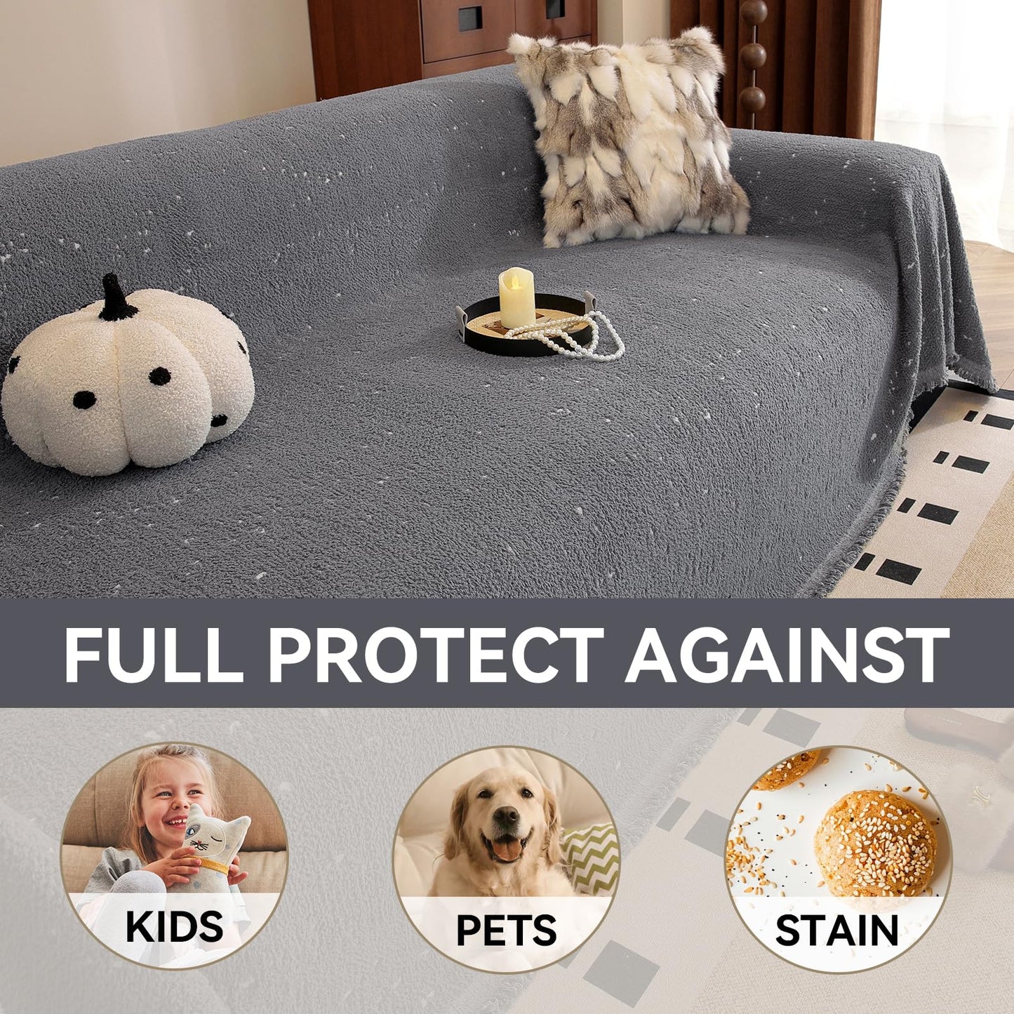 YDKGL Couch Covers Sofa Covers for Sectional Sofa 3 Cushion Sofa Pet Friendly, L Shaped Couch Cover Blanket Washable Non Slip Furniture Protector, Soft Sofa Slipcover for Kids Dogs, Dark Grey 91"x134" BST220