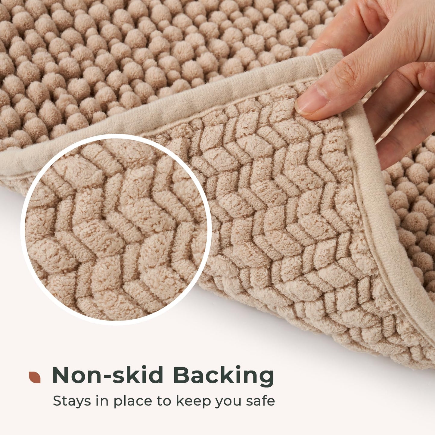 FRESHMINT Chenille Bathroom Rugs Sets 2 Piece 17"x24"+20"x32", Non-Slip Bath Mats, Absorbent Bath Rug, Washable Set of 2 Shower Floor Mat, Gray BST220