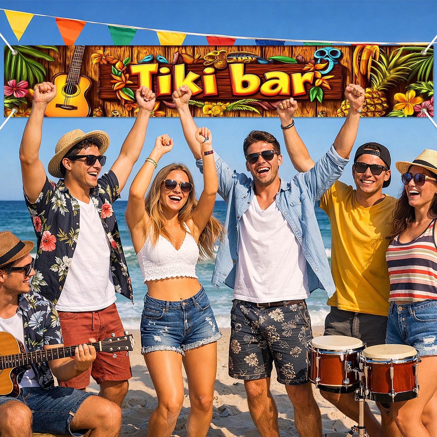 BlissYard Hello Summer Banner 118 x 20 Inch Pool Party Decorations Beach Surfboard Watermelon Tropical Fence Sign Hawaiian Luau Outdoor Backyard Wall Decor BST220