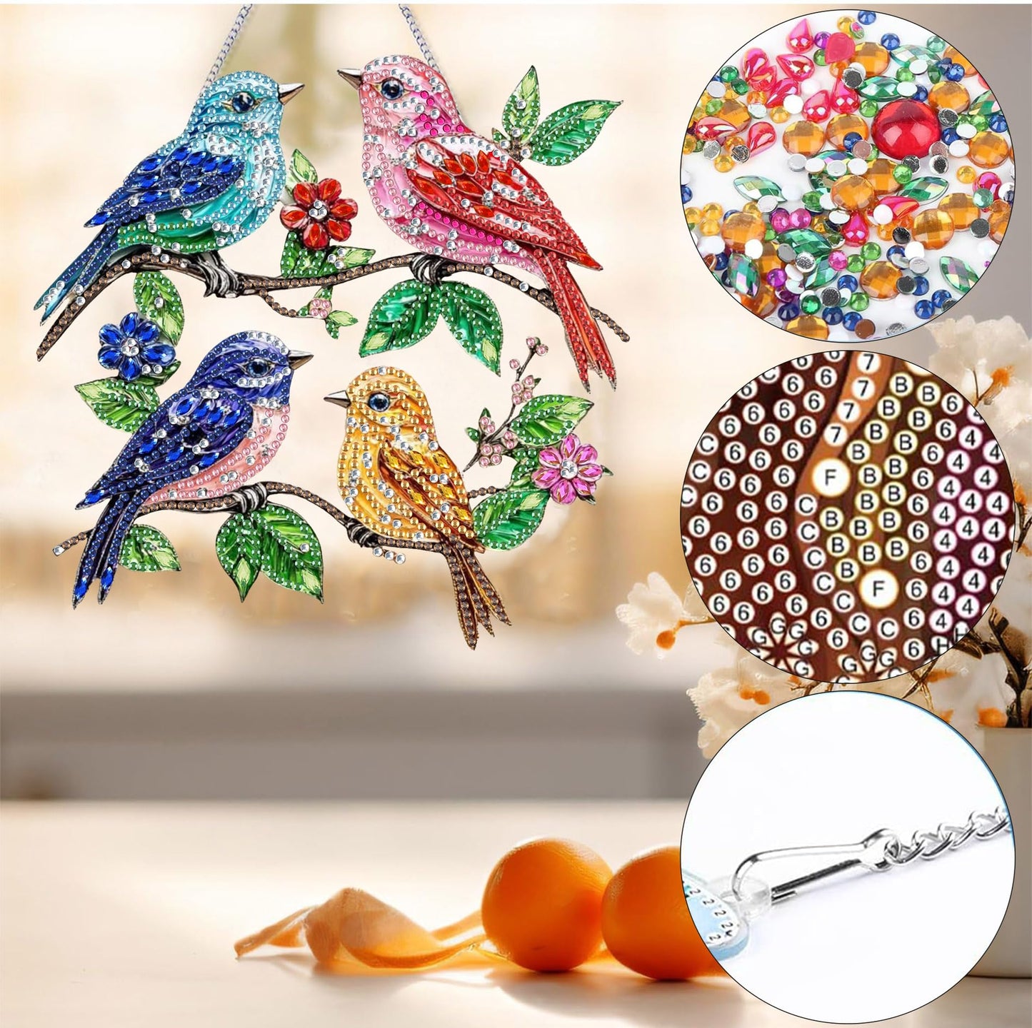 Bimkole Cat Diamond Art Hanging Kit for Adult, DIY 5D Animals Diamond Art Painting Window Pendant, Acrylic Crystal Art Hanging Ornament for Wall Home Garden Front Door Decor - 7.8x7.8 Inch BST220
