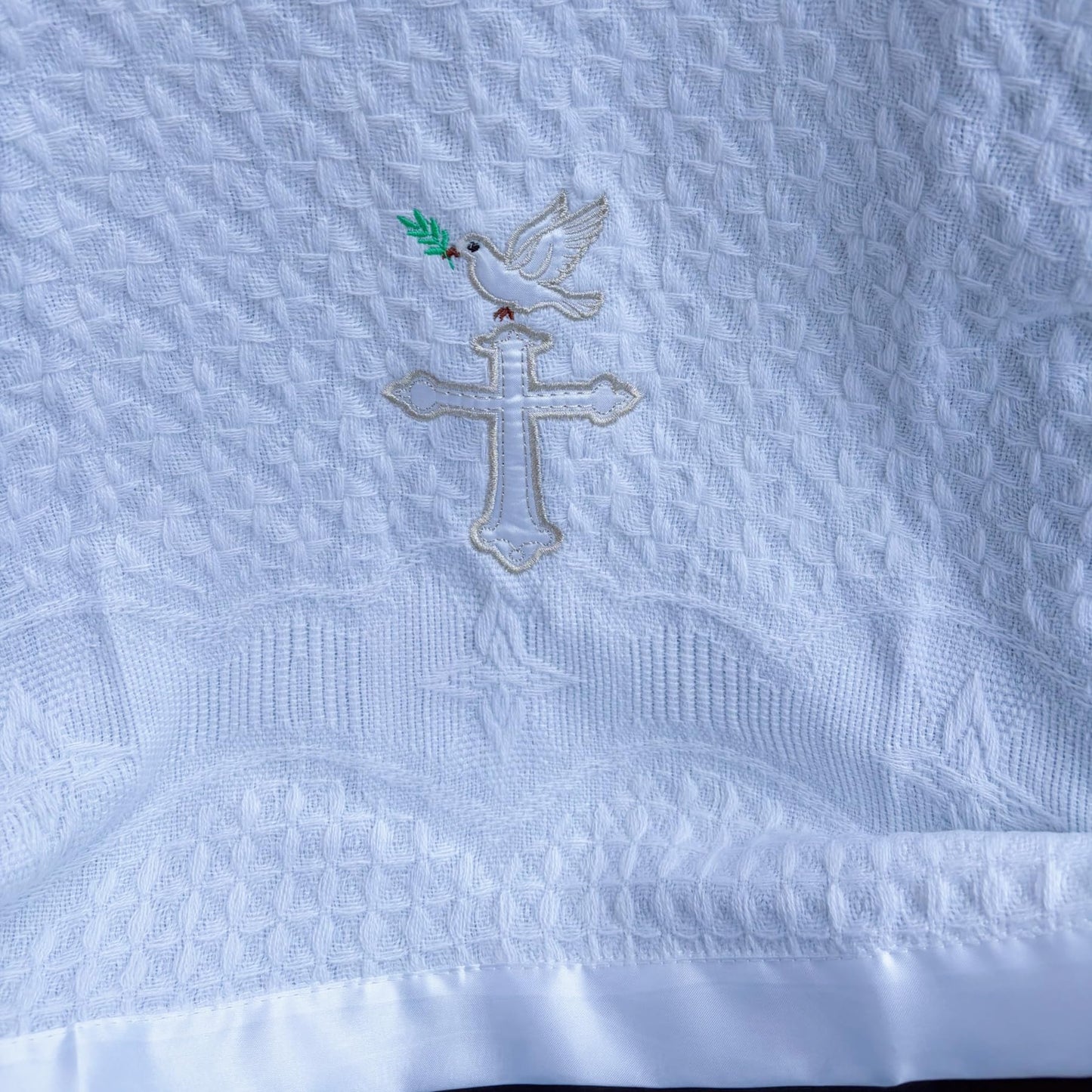 Baby Blanket White Baptism Gifts for Girl Boys First Communion Christening Christian Gifts for Kids White Soft Crochet Knitted Towel BST326H