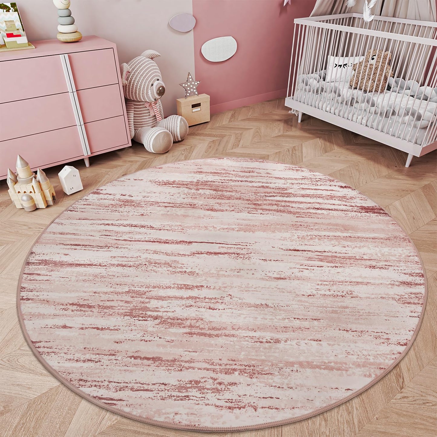 tchdio Round Rug 5FT Colorful Modern Abstract Circle Rug for Bedroom Non Slip Soft Circular Rug Carpet Washable Round Area Rug, Multi Color, 5FT BST220