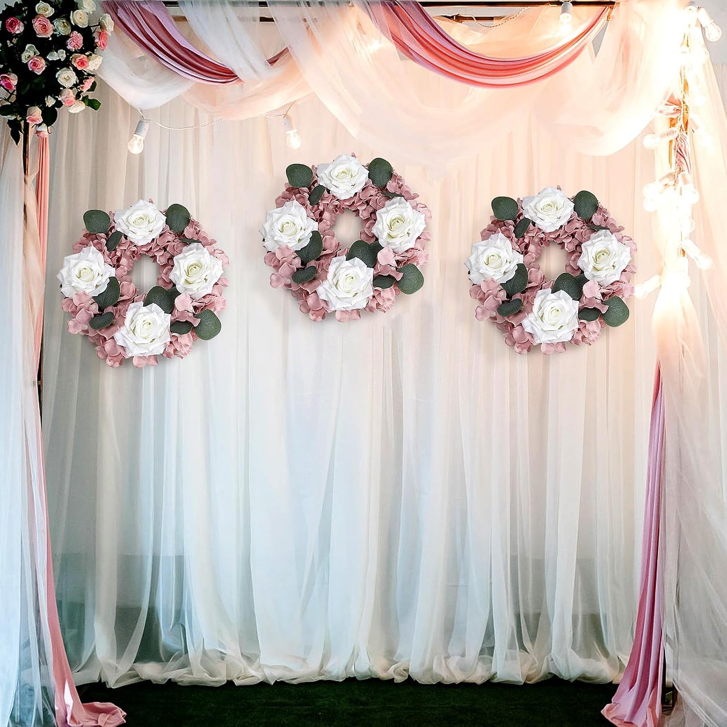 Artificial Flower Candle Rings - 6 Inch Inner Rose Floral Wreaths for Wedding Bridal Event Table Centerpieces Backdrop Decorations (Dusty Pink & White, 6 X Candle Rings) WN420