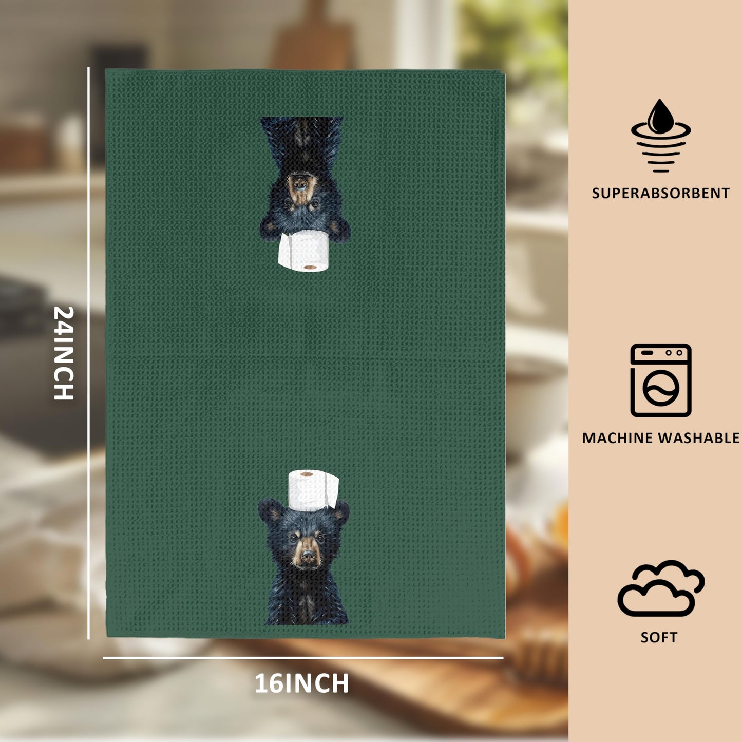 Funny Bear Bathroom Hand Towels Set of 2, Hello Sweet Bear Bathroom Decor, Funny Wild Animal Hand Towels for Washroom Restroom Decor, 16x24 Inch BST326L