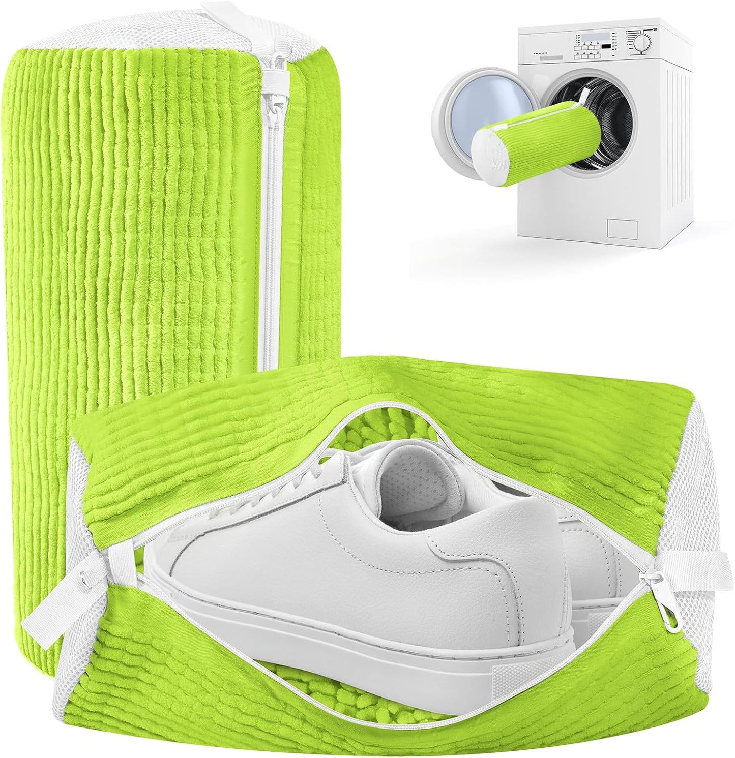 Shoe Washing Machine Bag, 2 Pack Green Shoe Bag for Washing Machine for Sneakers with Safety Hook Zipper, Reusable Shoe Laundry Bags BST326H