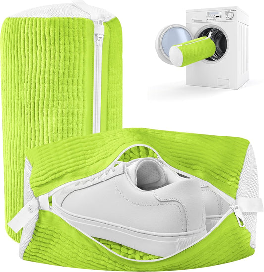Shoe Washing Machine Bag, 2 Pack Green Shoe Bag for Washing Machine for Sneakers with Safety Hook Zipper, Reusable Shoe Laundry Bags BST326H