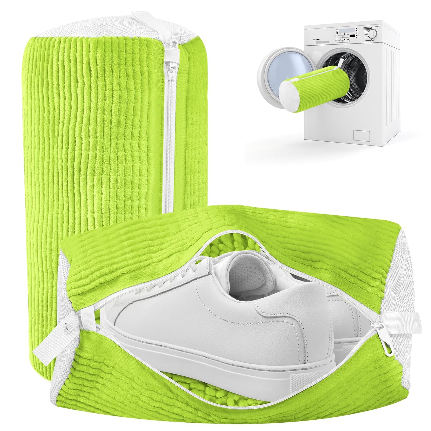Shoe Washing Machine Bag, 2 Pack Green Shoe Bag for Washing Machine for Sneakers with Safety Hook Zipper, Reusable Shoe Laundry Bags BST326H
