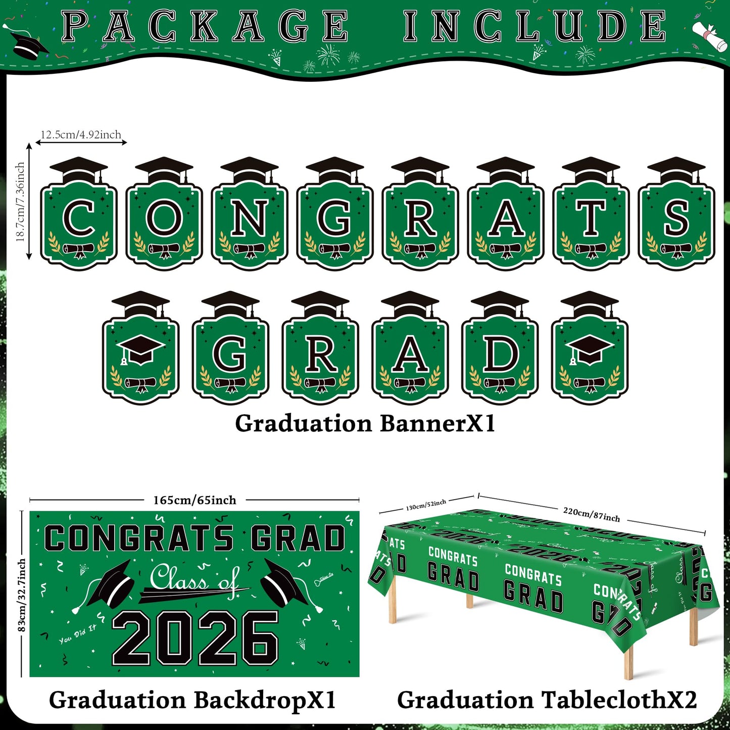 Graduation Decorations 2026 2027 - Red Congrats Grad Banner Backdrop Tablecloth Set - Graduation Decorations Class of 2026 | Graduation Party Favors Supplies WN420