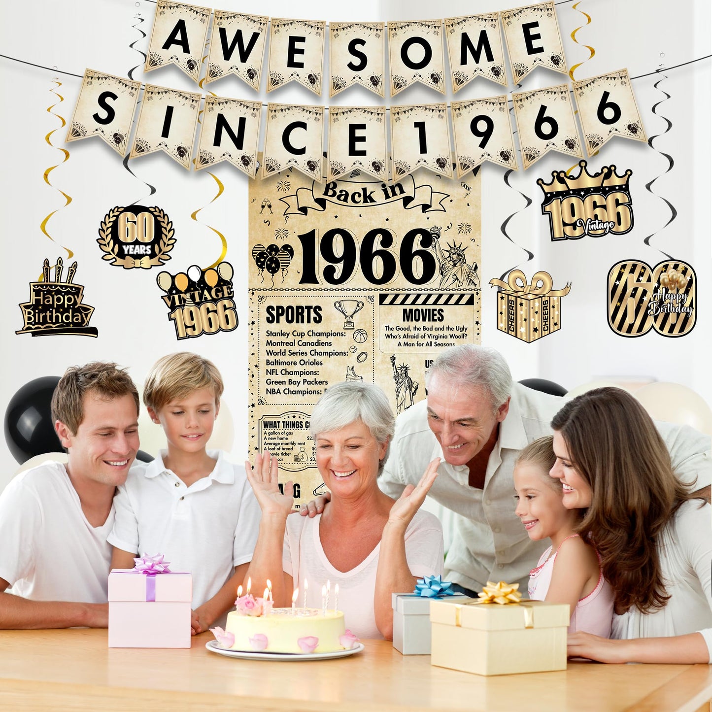 Happy 40th Birthday Decorations Men - 27 Pcs Retro Newspaper Theme Awesome Since 1986 Letter Banners Hanging Swirls Backdrop Latex Balloons for Men Women 40 Years Old Birthday Party Decor Supplies BST326L