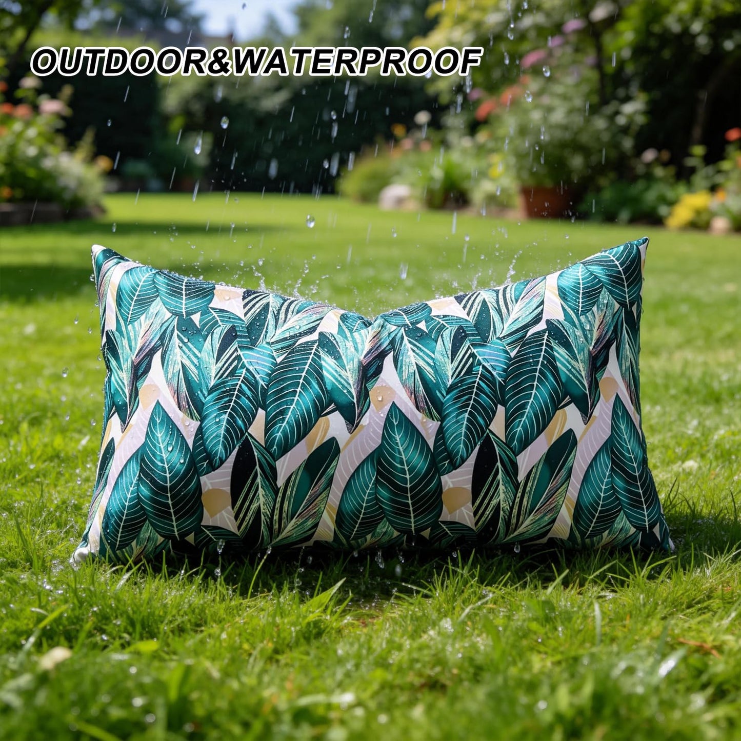 Outdoor Waterproof Pillow Covers Summer Decorative Throw Pillow Covers Tropical Leaf Couch Covers 20x20 Set of 2 Square Outdoor Floral Cushion Cases for Patio Furniture Garden Tent Balcony Bench BST220