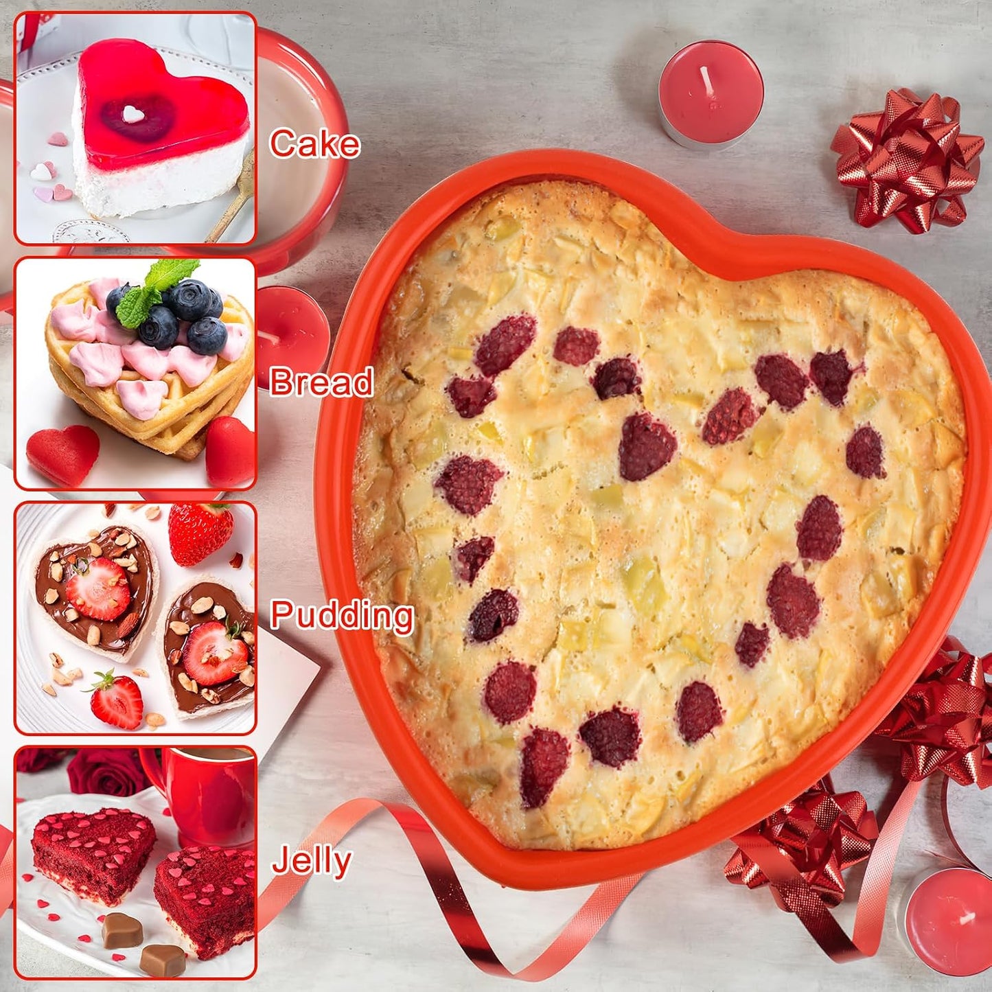 3 Pieces Silicone Heart Cake Pan, 5 8 10 inches Heart Shaped Cake Pan Nonstick Cheesecake Mold Reusable Food Grade Silicone Baking Mold for Baking Brownie Valentine Mother Wedding Birthday Day, Red BST326H