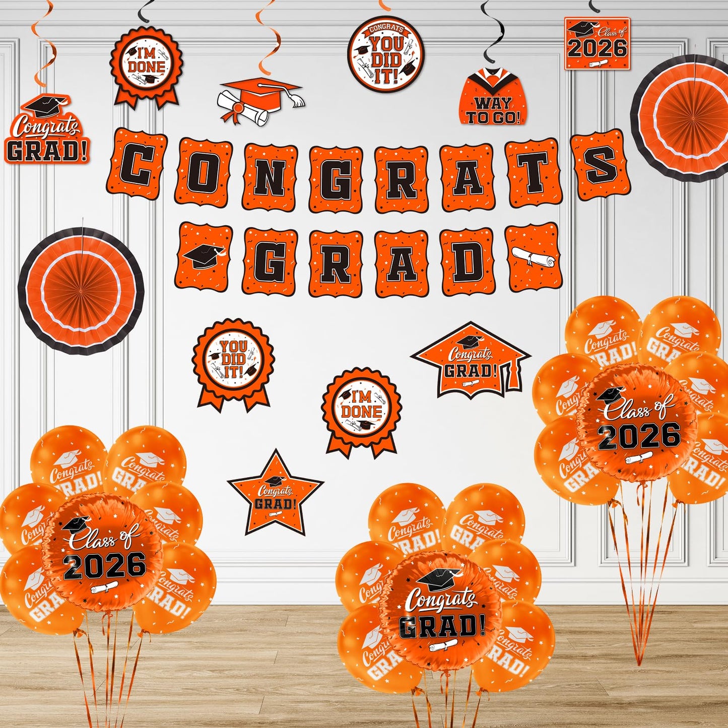 Black and Gold Themed 2026 Graduation Decorations Set - Congrats Grad Banner, Class of 2026 Backdrop, Balloons & Streamers Kit - Graduation Party Supplies for High School & College Celebrations BST326H